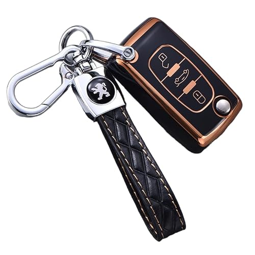 Autoschlüssel Hülle für Peugeot 308 307 408 407 4008 RCZ, Schlüsselhülle Schlüsselcover Schutz Schlüssel Gehäuse, Stoßfest Kratzfest Auto Schlüsselgehäuse Schlüsselanhänger,C Black von HBANMK