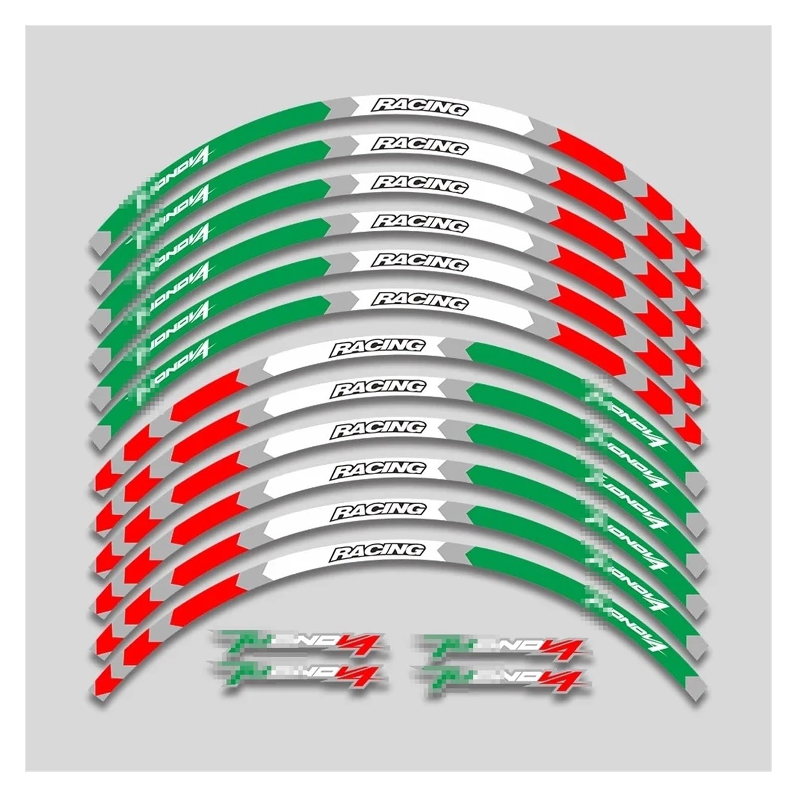 HBJzxlOK Für A&PRILIA Für T&UONOV4 Für T&UONO V4 17-Zoll-Motorradaufkleber Felge wasserdichte Aufkleber Räder Nabe Reflektierende Streifen Bandsatz(Red White Green A2) von HBJzxlOK