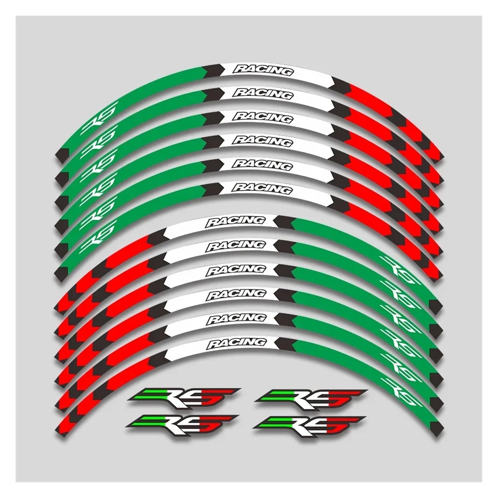 HBJzxlOK Für A&prilia RS 125 Rs125 17 Zoll Motorrad Aufkleber Felge Reifen Wasserdicht Aufkleber Räder Nabe Reflektierende Streifen Klebeband Set(Red White Green A1) von HBJzxlOK