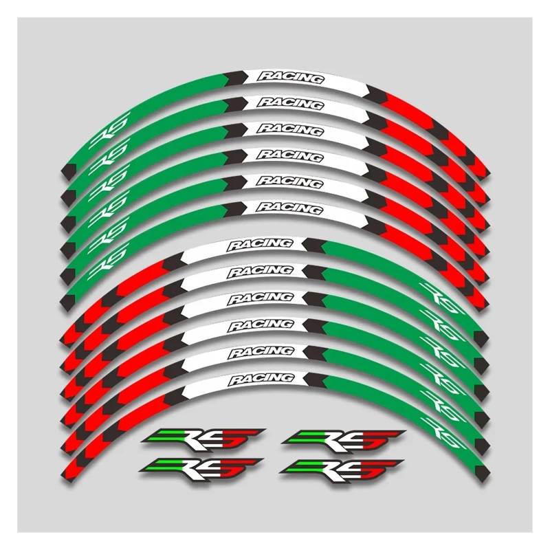 HBJzxlOK Für A&prilia RS 125 Rs125 17 Zoll Motorrad Aufkleber Felge Reifen Wasserdicht Aufkleber Räder Nabe Reflektierende Streifen Klebeband Set(Red White Green A1) von HBJzxlOK