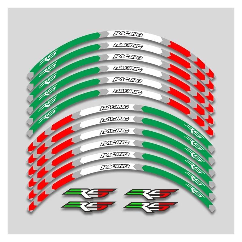 HBJzxlOK Für A&prilia RS 125 Rs125 17 Zoll Motorrad Aufkleber Felge Reifen Wasserdicht Aufkleber Räder Nabe Reflektierende Streifen Klebeband Set(Red White Green A2) von HBJzxlOK