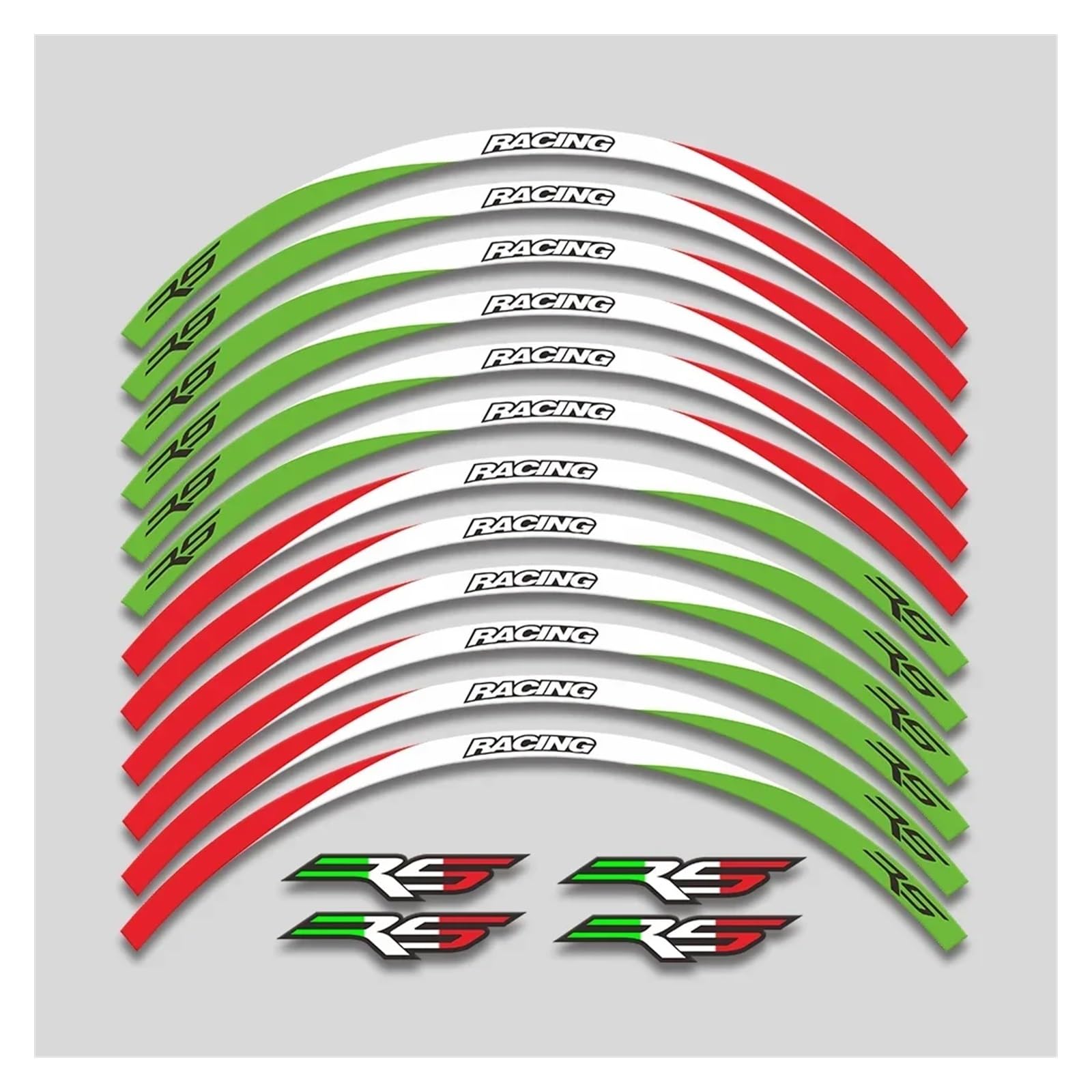 HBJzxlOK Für A&prilia RS 125 Rs125 17 Zoll Motorrad Aufkleber Felge Reifen Wasserdicht Aufkleber Räder Nabe Reflektierende Streifen Klebeband Set(Red White Green C1) von HBJzxlOK