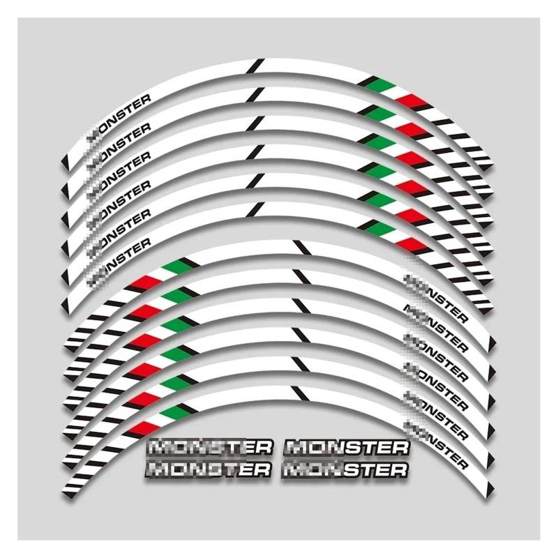 HBJzxlOK Für D&UCATI Für M&ONSTER 695 696 795 796 1100 1100S 797 821 Motorradaufkleber Felgenaufkleber Rad Reflektierender Streifenaufkleber(White) von HBJzxlOK