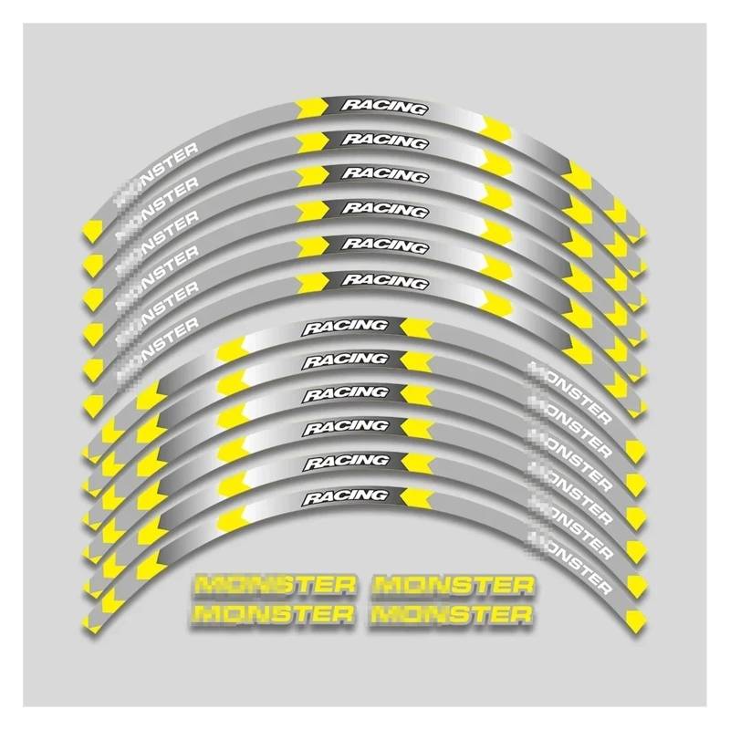 HBJzxlOK Für D&UCATI Für M&ONSTER 695 696 795 796 1100 1100S 797 821 Motorradaufkleber Felgenaufkleber Rad Reflektierender Streifenaufkleber(Yellow A2) von HBJzxlOK