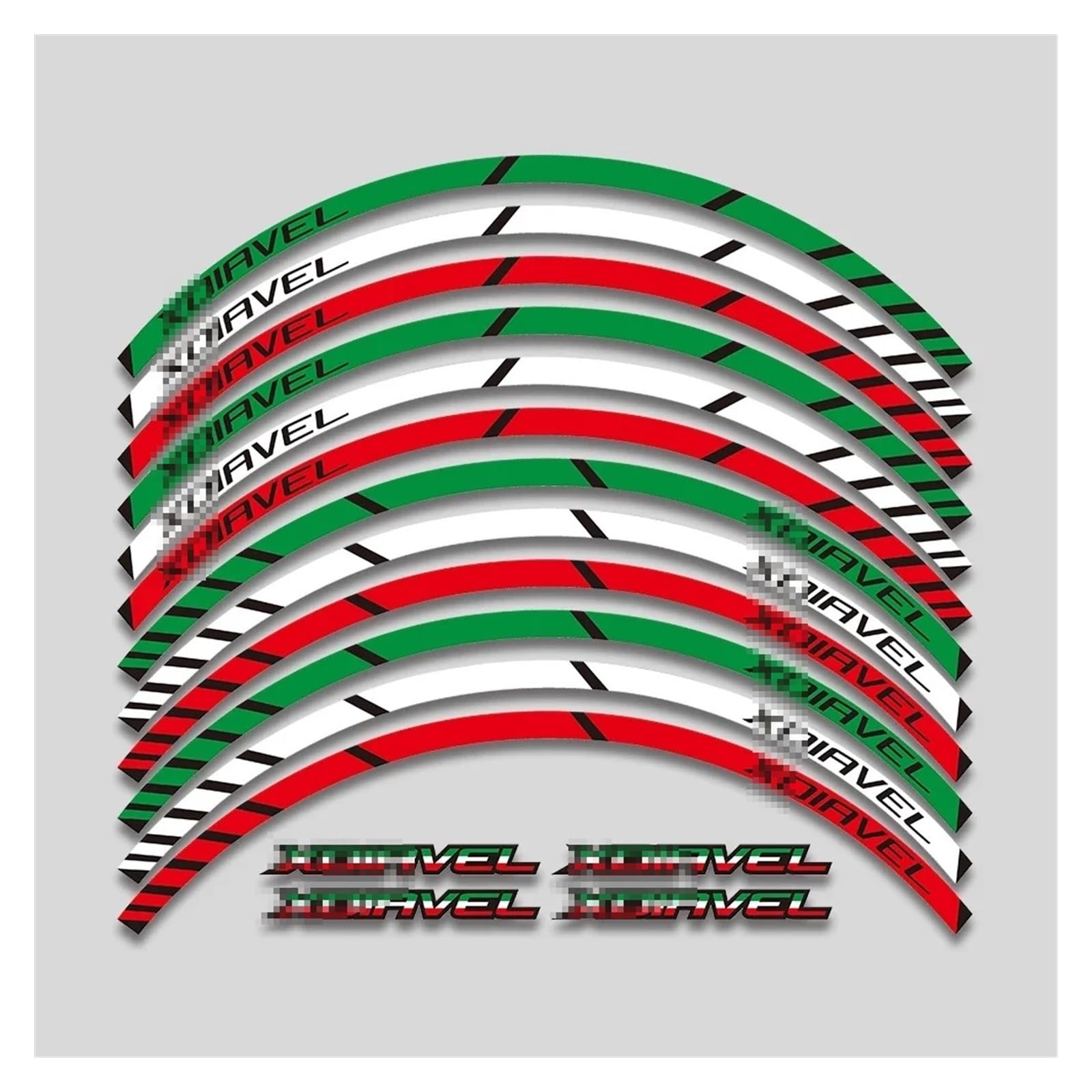 HBJzxlOK Für D&UCATI Für X&DIAVEL Für X D&IAVEL Motorradzubehör Aufkleber Räder Nabe Reflektierende Streifen Felge Reifen wasserdichte Aufkleber Band Set(Red White Green) von HBJzxlOK