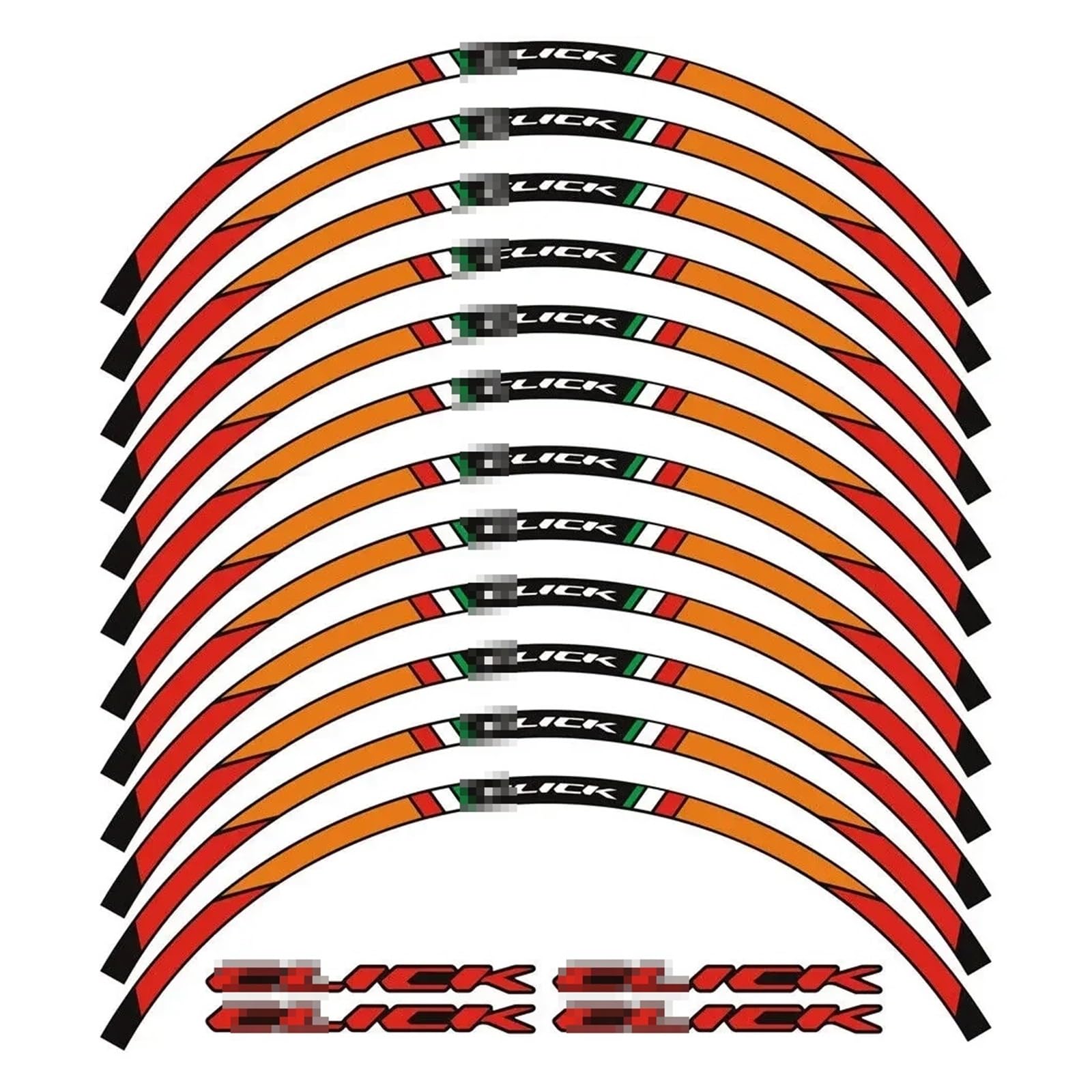 HBJzxlOK Für H&ONDA Für C&Lick 125i 150i 160i 14 Zoll Motorradaufkleber Radnabenaufkleber Felgenreflektierende Aufkleber Streifenband-Set(Red Orange Black) von HBJzxlOK