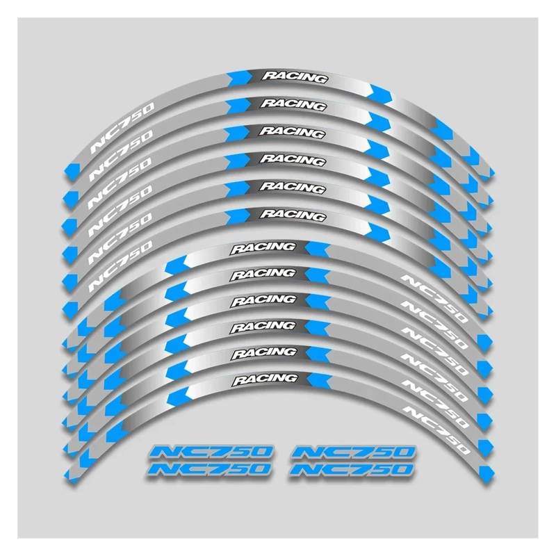 HBJzxlOK Für H&ONDA NC750 NC750S NC750X NC 750 XS 750X 750S Motorrad Aufkleber Räder Nabe Aufkleber Felge Reflektierende Streifen Set(1L B Bule) von HBJzxlOK