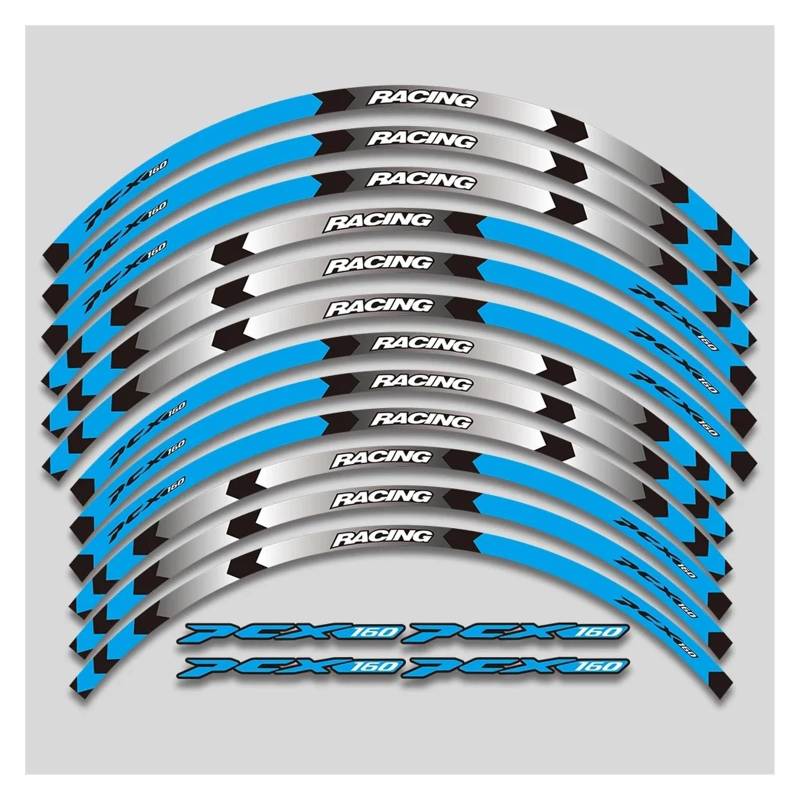 HBJzxlOK Für H&onda für PCX160 PCX 160 2021 Motorradaufkleber Dekorative Räder Abziehbilder Felgenreifen Wasserdichtes Reflektierendes Streifenset(1L A Bule) von HBJzxlOK