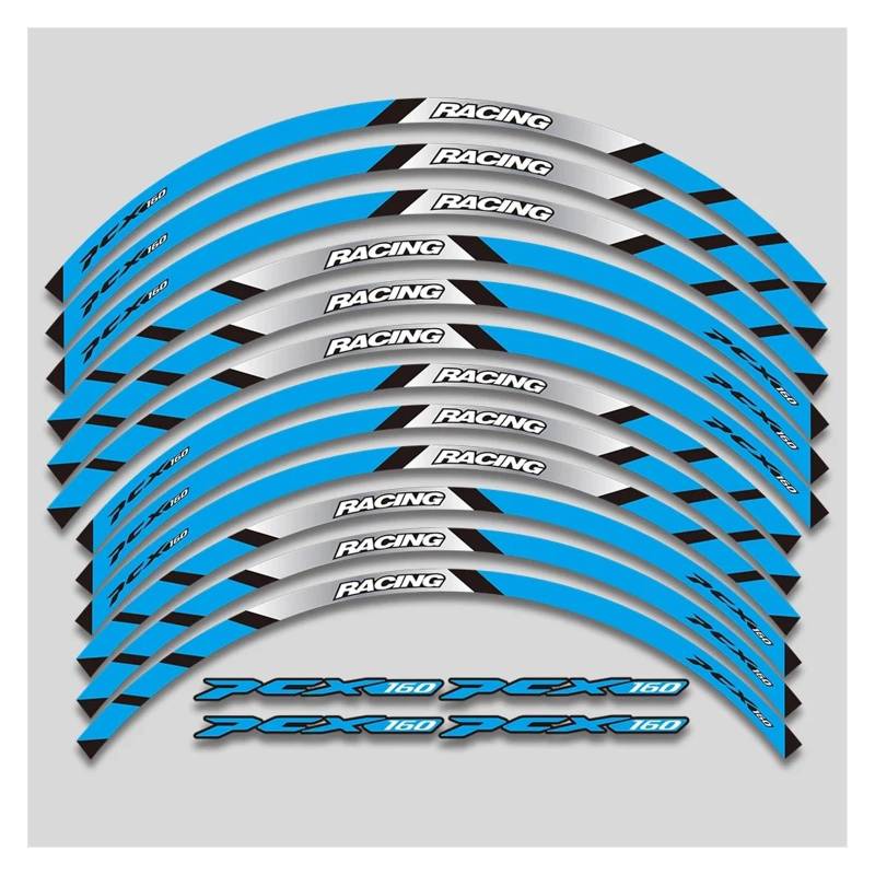 HBJzxlOK Für H&onda für PCX160 PCX 160 2021 Motorradaufkleber Dekorative Räder Abziehbilder Felgenreifen Wasserdichtes Reflektierendes Streifenset(2L A Bule) von HBJzxlOK