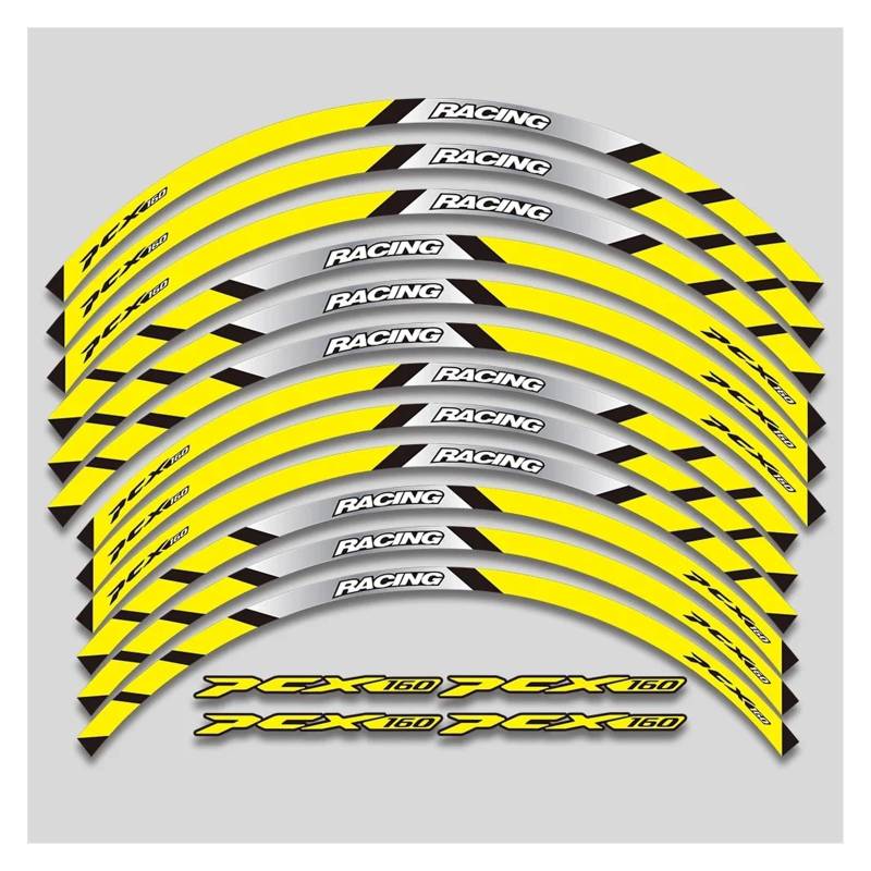 HBJzxlOK Für H&onda für PCX160 PCX 160 2021 Motorradaufkleber Dekorative Räder Abziehbilder Felgenreifen Wasserdichtes Reflektierendes Streifenset(2L A Yellow) von HBJzxlOK