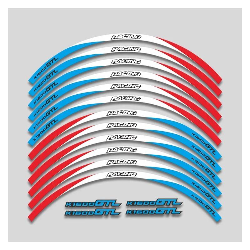 HBJzxlOK Für K1600GTL K1600 K 1600 GTL Motorrad Aufkleber Felge Wasserdicht Dekorative Aufkleber Rad Reflektierende Streifen Band(3L A Red White Bule) von HBJzxlOK