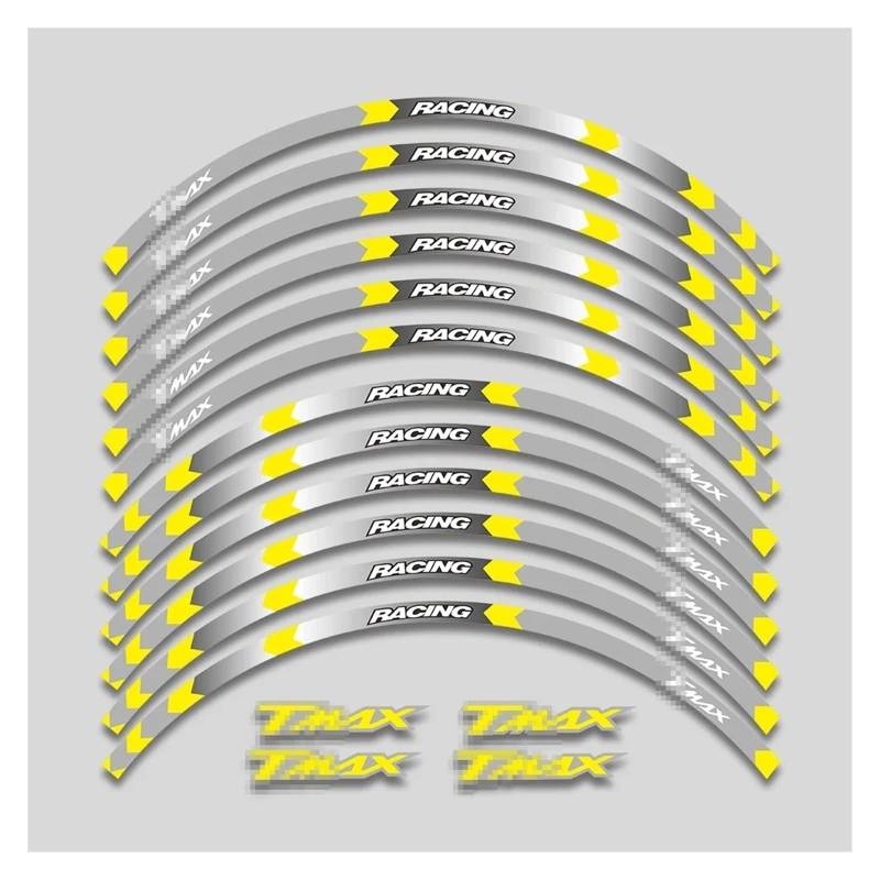 HBJzxlOK Für Y&amaha Für TMAX500 Für TMAX530 Für TMax560 Für TMAX 500 530 560 15'' Motorradräder Reflektierende Streifen Aufkleber Felgenaufkleber Tape Kit(Yellow B2) von HBJzxlOK