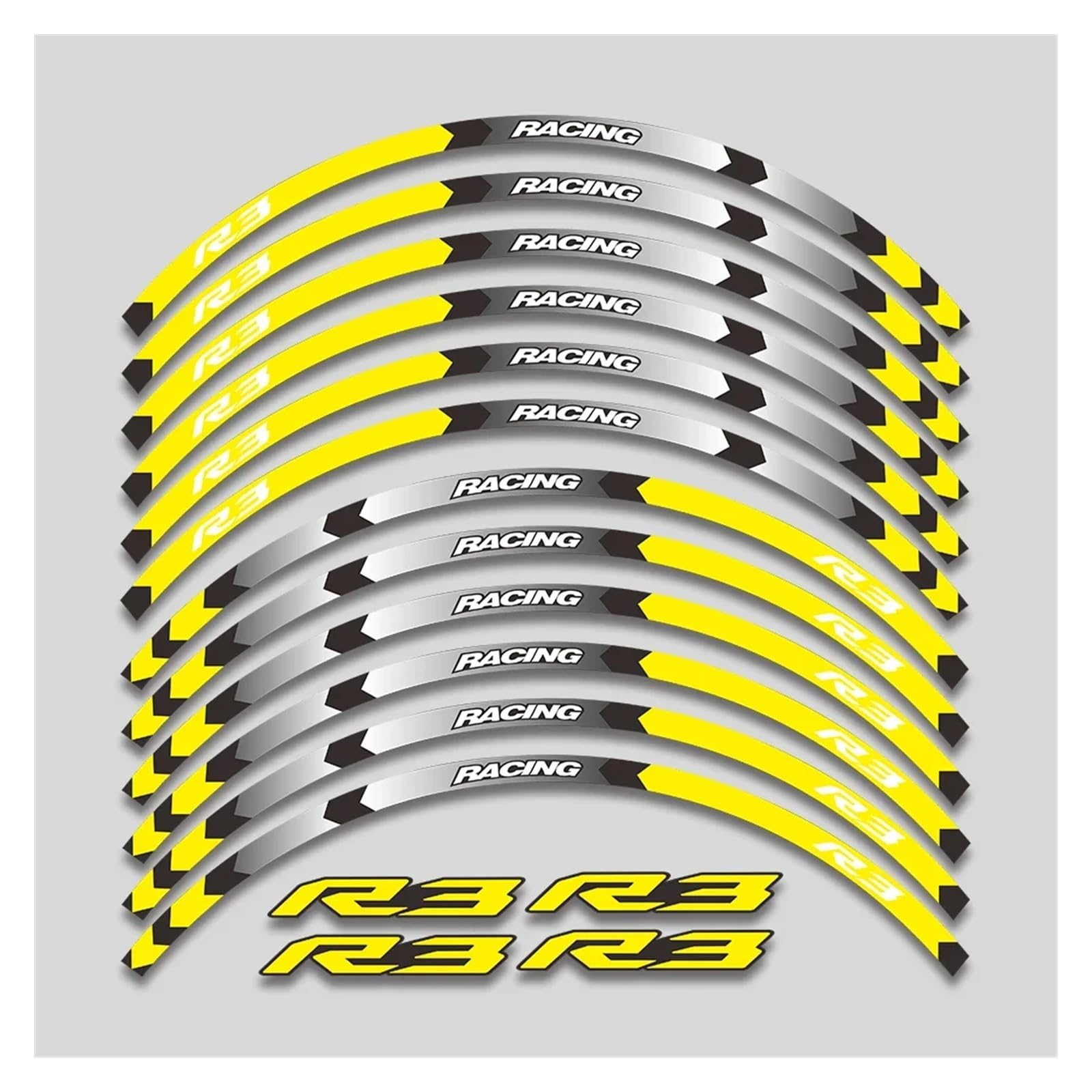 HBJzxlOK Für Y&amaha YZFR3 YZF R3 Motorrad 17 Zoll Räder Nabenaufkleber Reflektierende Streifen Felge Reifen Dekorative Aufkleber Klebeband Kit(1 Style A Yellow) von HBJzxlOK