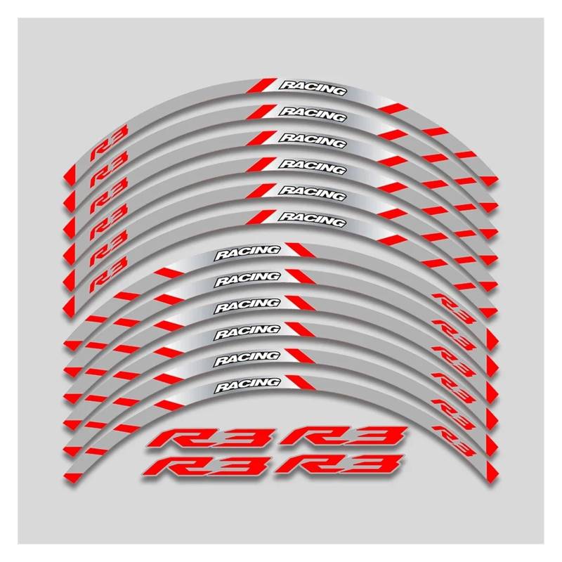 HBJzxlOK Für Y&amaha YZFR3 YZF R3 Motorrad 17 Zoll Räder Nabenaufkleber Reflektierende Streifen Felge Reifen Dekorative Aufkleber Klebeband Kit(2 Style B Red) von HBJzxlOK