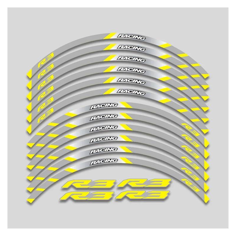 HBJzxlOK Für Y&amaha YZFR3 YZF R3 Motorrad 17 Zoll Räder Nabenaufkleber Reflektierende Streifen Felge Reifen Dekorative Aufkleber Klebeband Kit(2 Style B Yellow) von HBJzxlOK