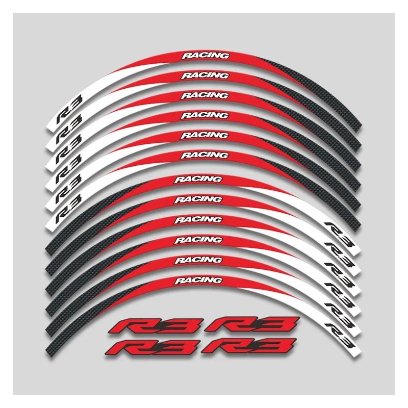 HBJzxlOK Für Y&amaha YZFR3 YZF R3 Motorrad 17 Zoll Räder Nabenaufkleber Reflektierende Streifen Felge Reifen Dekorative Aufkleber Klebeband Kit(3 Style A Red) von HBJzxlOK