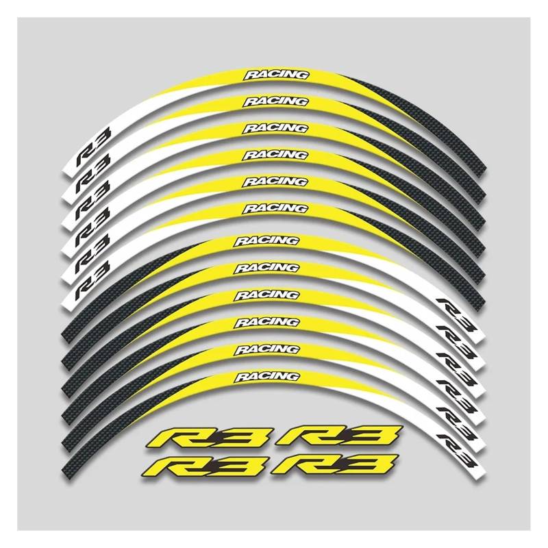 HBJzxlOK Für Y&amaha YZFR3 YZF R3 Motorrad 17 Zoll Räder Nabenaufkleber Reflektierende Streifen Felge Reifen Dekorative Aufkleber Klebeband Kit(3 Style A Yellow) von HBJzxlOK