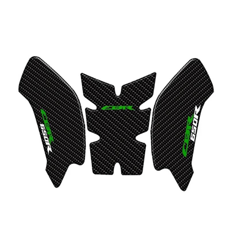 Motorrad Tankpad Für H&onda CBR650R CBR 650R 2019–2023, Motorrad-Kraftstofftank-Seitenpolster-Aufkleber, 3D-Carbon(One Set Green) von HBJzxlOK