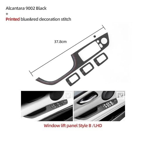 Glasheber-Taste Controller für Autotür-Armlehnen-Fenster-Schalttafel-Aufkleber, Zierleiste, passend for BMW E90 E91 E92 E93 325 2005–2012, aus Alcantara-Zubehör(Suede B LHD) von HBUXGF