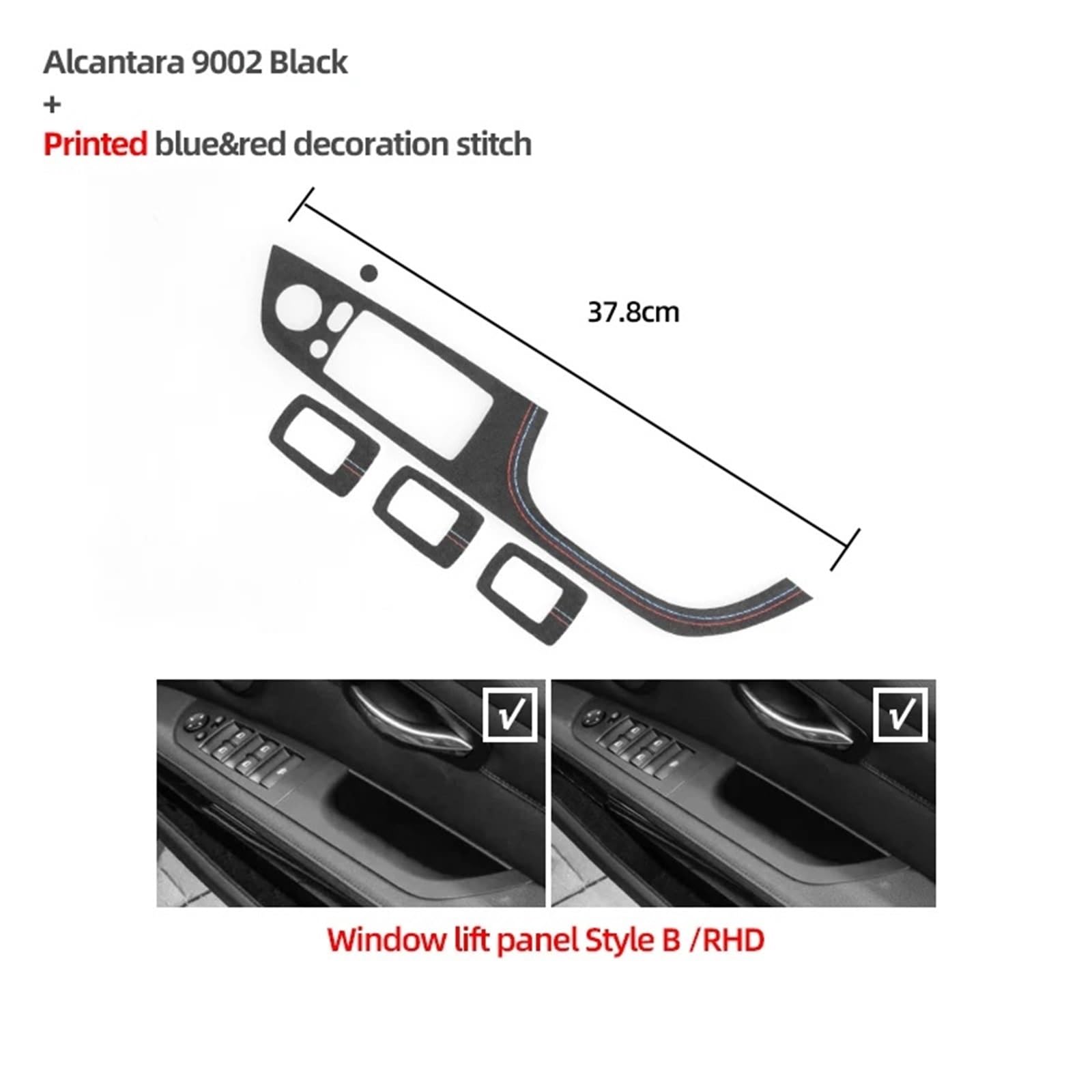 Glasheber-Taste Controller für Autotür-Armlehnen-Fenster-Schalttafel-Aufkleber, Zierleiste, passend for BMW E90 E91 E92 E93 325 2005–2012, aus Alcantara-Zubehör(Suede B RHD) von HBUXGF