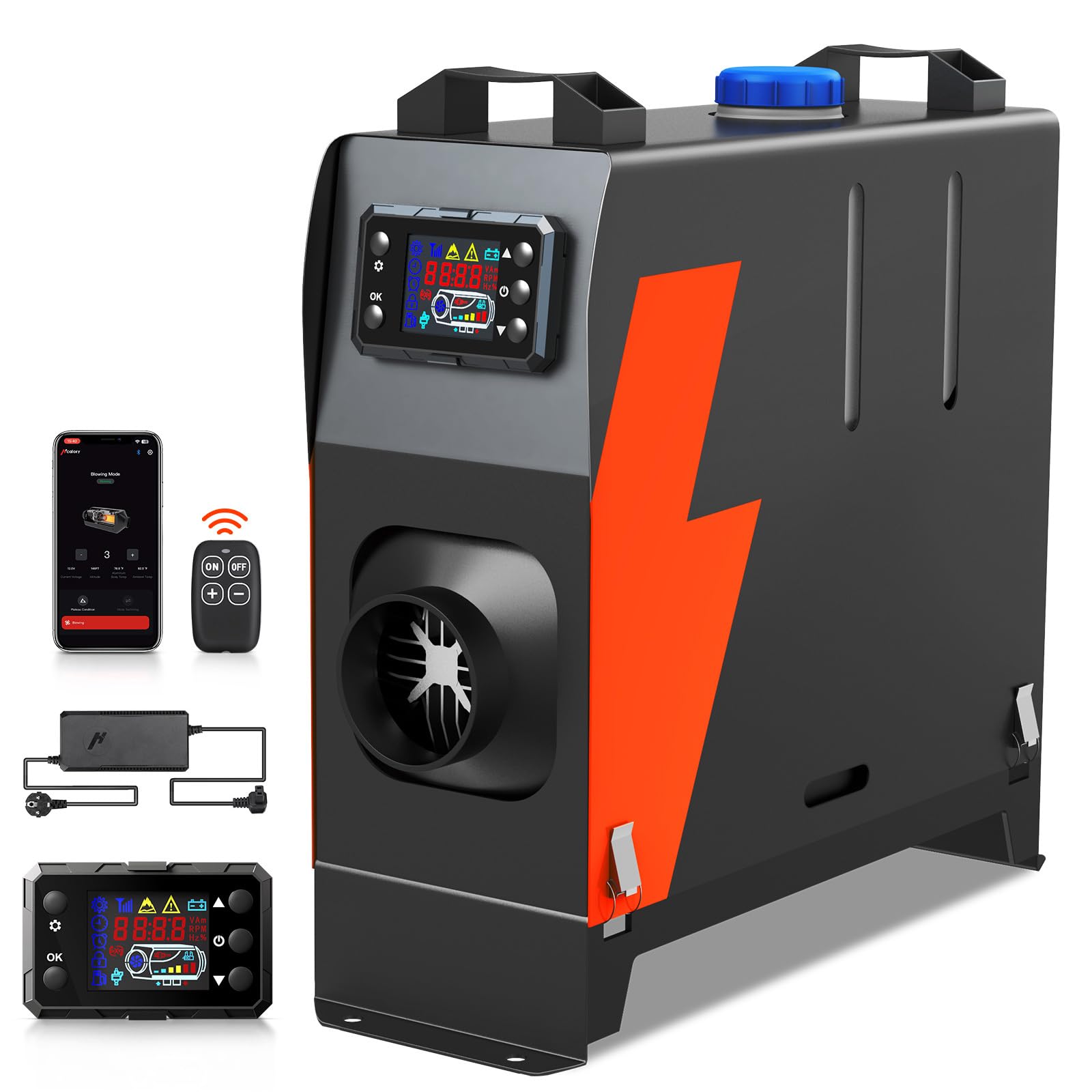 HCALORY (KROAK) 12V/24V Standheizung Diesel, All in One 8KW Dieselheizung, 0,15-0,44 L/h Air Diesel Heizung mit Bluetooth APP & Adapter, Tragbare Dieselheizung für Auto RV LKW Wohnmobil von HCALORY