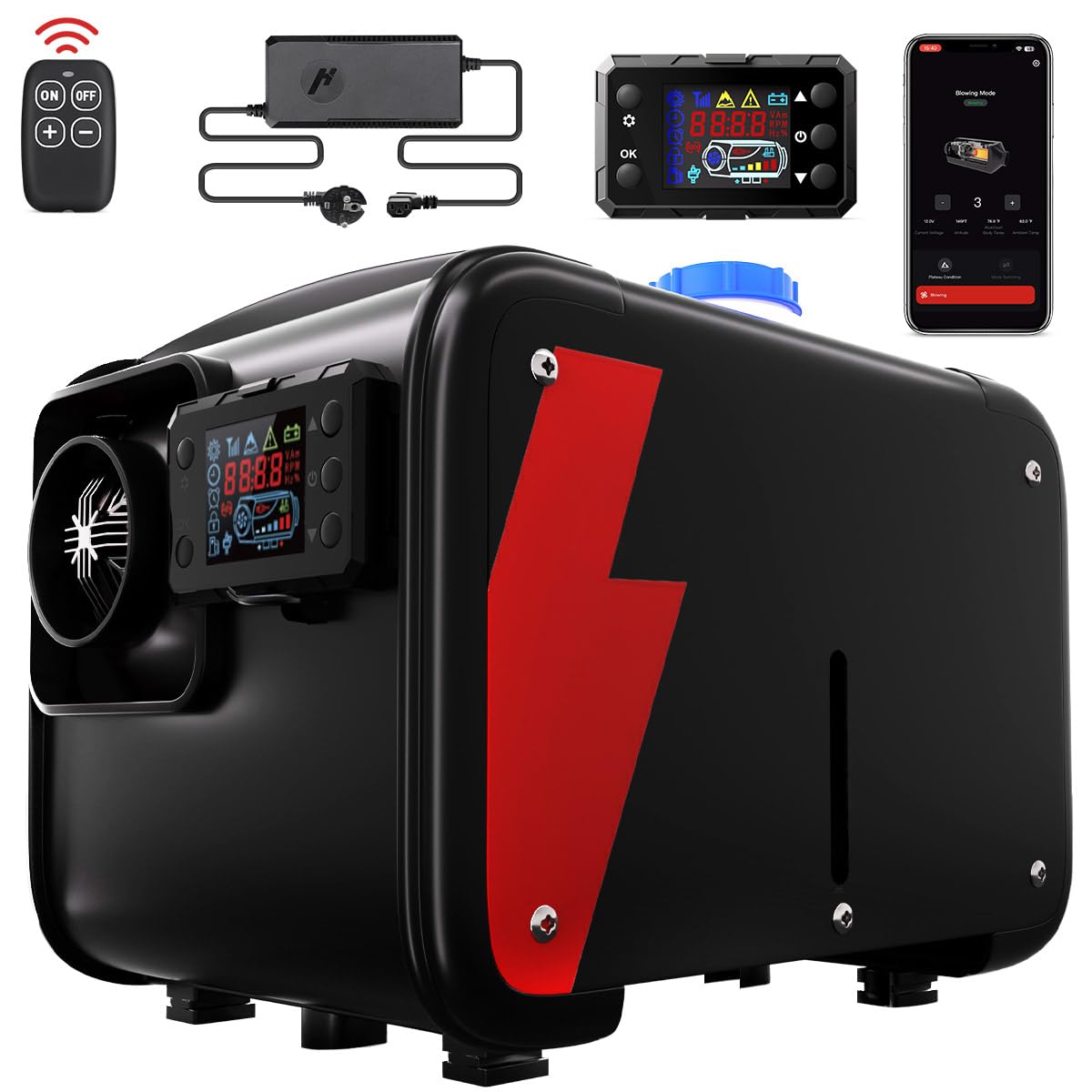 HCALORY 8kW Luft Dieselheizung,12 V/24 V 0,15–0,44 L/Std Diesel Standheizung Air Diesel Heizung mit Bluetooth APP Adapter und LCD-Display von HCALORY