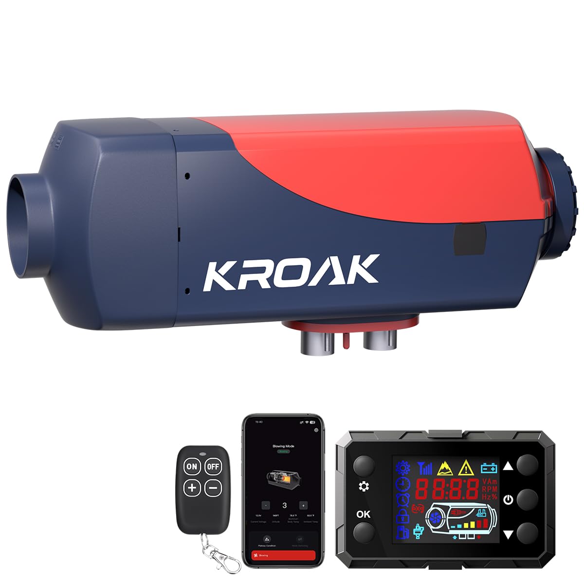 HCALORY (KROAK) 12V/24V Diesel Standheizung, 2KW Diesel Lufterhitzer mit Bluetooth, Air Diesel Heizung Dieselheizung für Auto RV LKW Wohnmobil von HCALORY