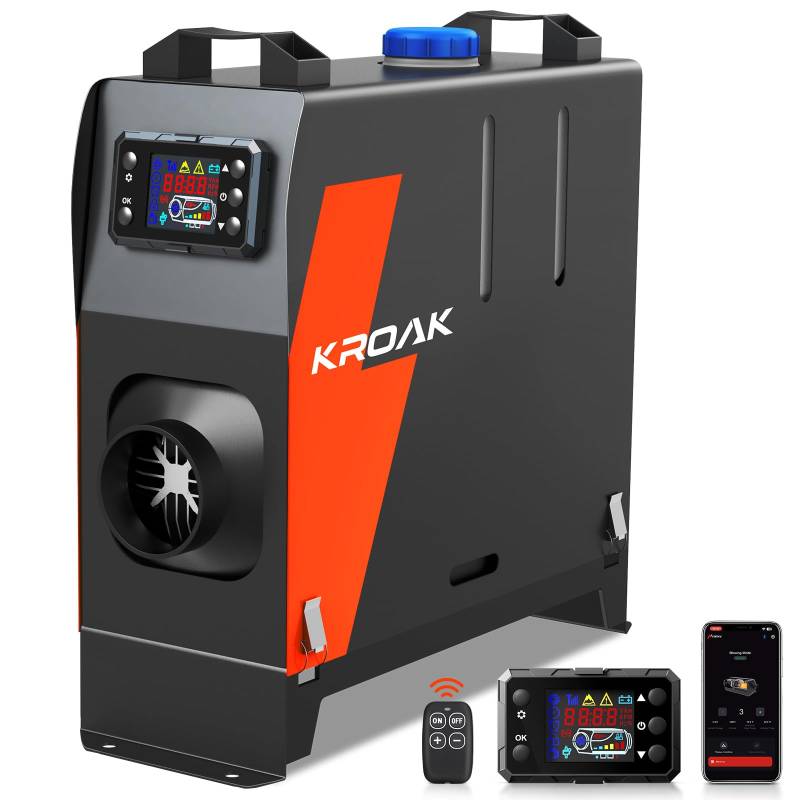 HCALORY （KROAK） 12V/24V Standheizung Diesel, All in One 8KW Dieselheizung, 0,15-0,44 L/h Air Diesel Heizung mit Bluetooth APP, Tragbare Dieselheizung für Auto RV LKW Wohnmobil von HCALORY