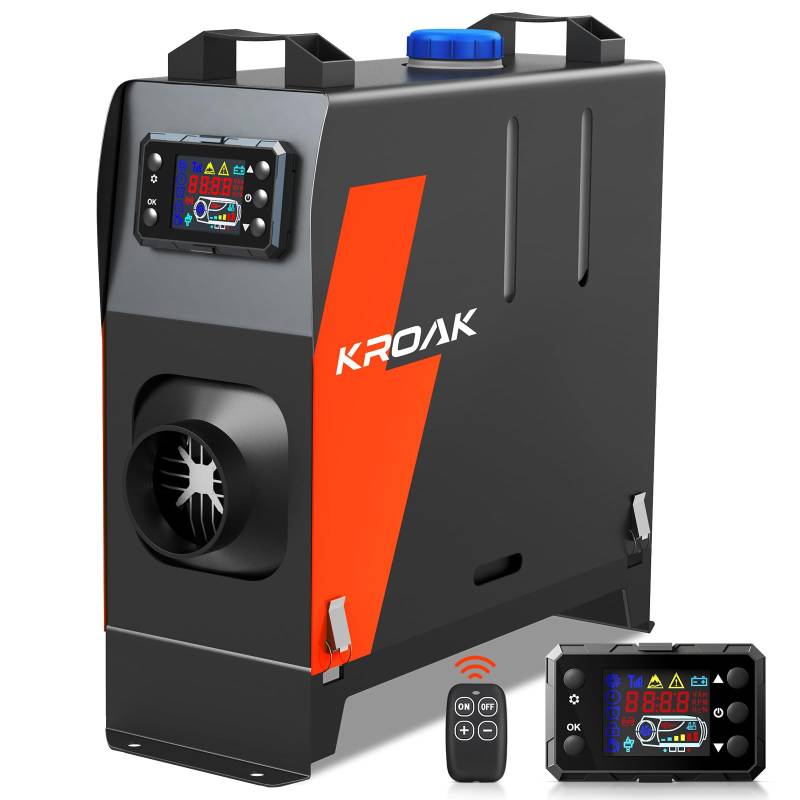 (KROAK)12V/24V Standheizung Diesel, 8KW Luft Dieselheizung, 0,15-0,44 L/h Air Diesel Heizung mit Fernbedienung, Tragbare All in One Diesel Heater für Auto RV LKW Wohnmobil von HCALORY