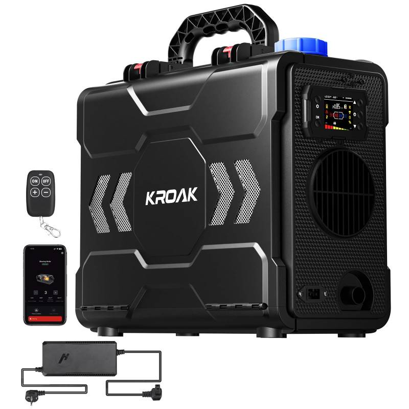 HCALORY (KROAK 8kW Tragbare Diesel Luftheizung, 110-240V AC & 12/24V DC Diesel Standheizung mit Bluetooth APP & Adapter, 6 l Kraftstofftank, Diesel Heizung für Auto, LKW, Wohnmobil von HCALORY