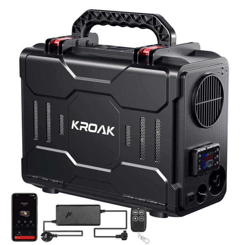 HCALORY (KROAK) 12V/24V Tragbare Diesel-Standheizung, 8KW All-in-One Diesel Luftheizung, Bluetooth APP-Steuerung und LCD-Display mit Adapter für Autos, LKWs, Boote, Busse und Wohnmobile von HCALORY