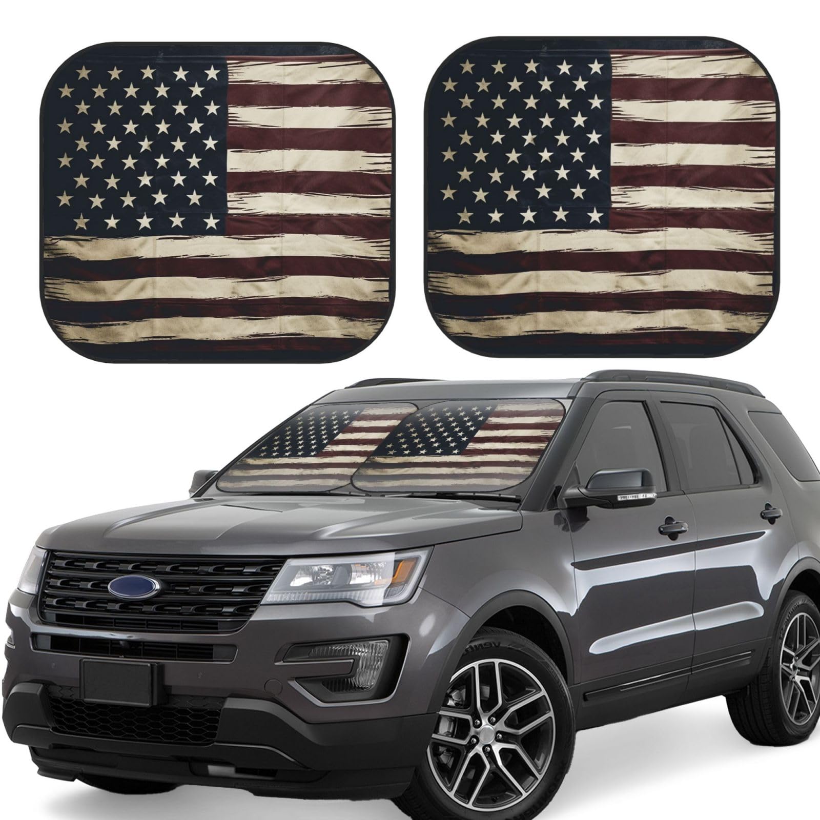 Amerikanische Flagge Auto Windschutzscheibe Sonnenschutz 2 Stück Faltbare Frontscheibe Sonnenschutz Upgrade Sonnenblende Auto Reflektierende Sonnenblocker Automotive Innenraum Sonnenschutz für Auto von HCBPWVQA