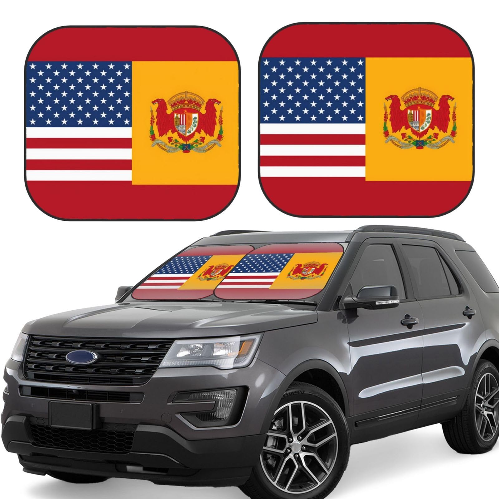 Amerikanische Spanien Flagge Auto Windschutzscheibe Sonnenschutz 2 Stück Faltbare Frontscheibe Sonnenschutz Upgrade Sonnenblende Auto Reflektierende Sonnenblocker Automotive Innenraum Sonnenschutz für von HCBPWVQA