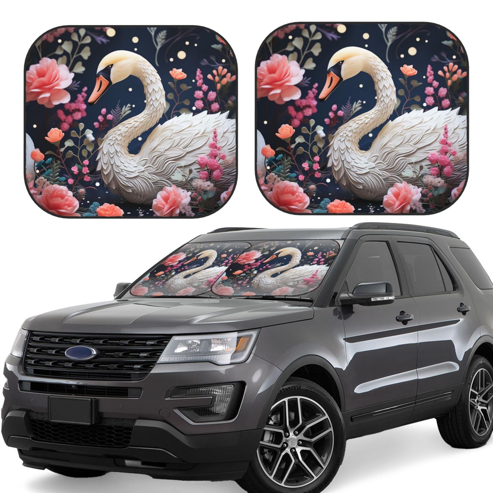 Floral Swan Auto Windschutzscheibe Sonnenschutz 2 Stück Faltbare Frontscheibe Sonnenschutz Upgrade Sonnenblende Auto Reflektierende Sonnenblocker Automotive Innenraum Sonnenschutz für Auto LKW SUV von HCBPWVQA