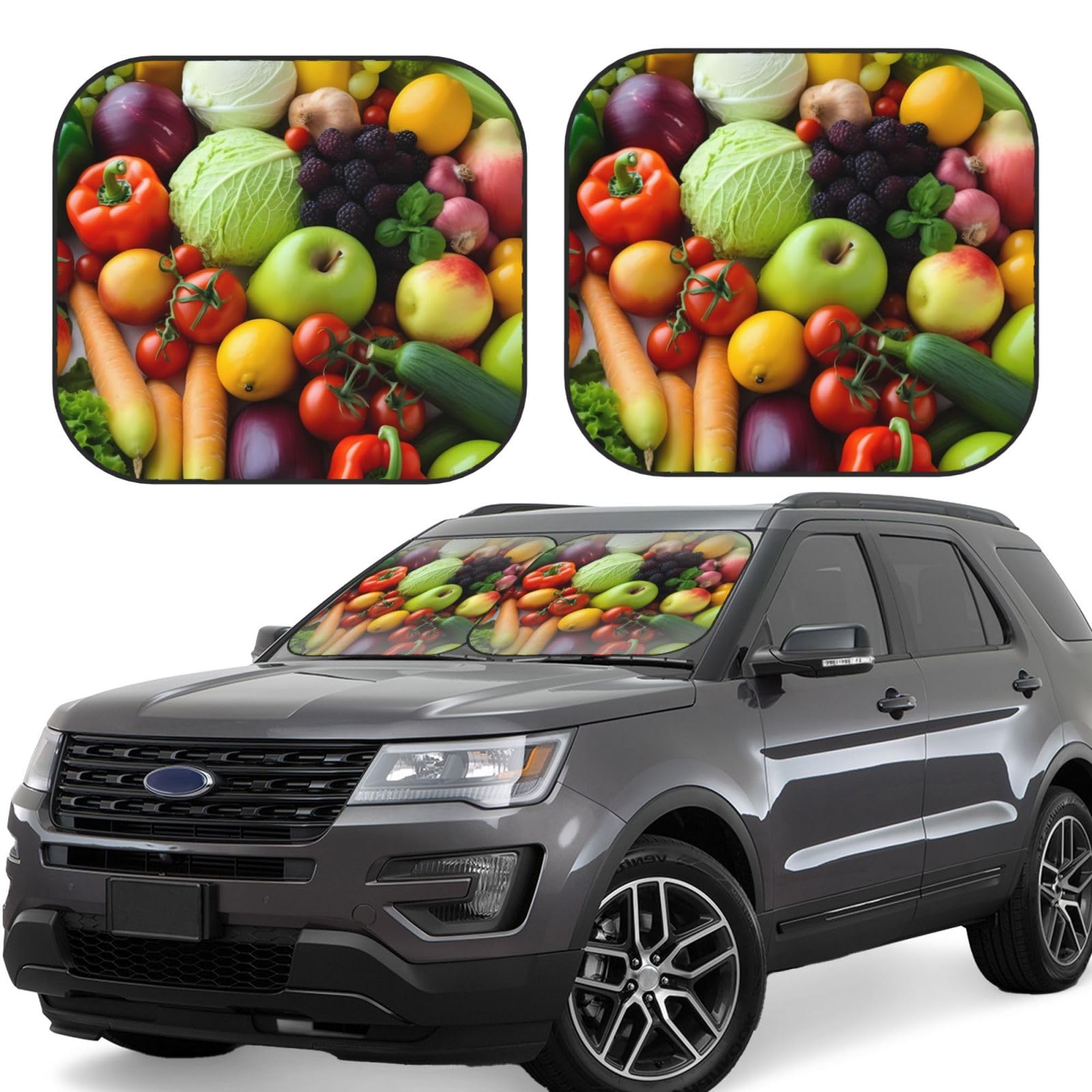 HCBPWVQA Fresh Fruits and Vegetables Car Windshield Sun Shade 2 Piece Foldable Front Window Sunshade Upgrade Sun Visor Car Reflective Sun Blocker Automotive Interior Sun Protection for Car Truck SUV von HCBPWVQA