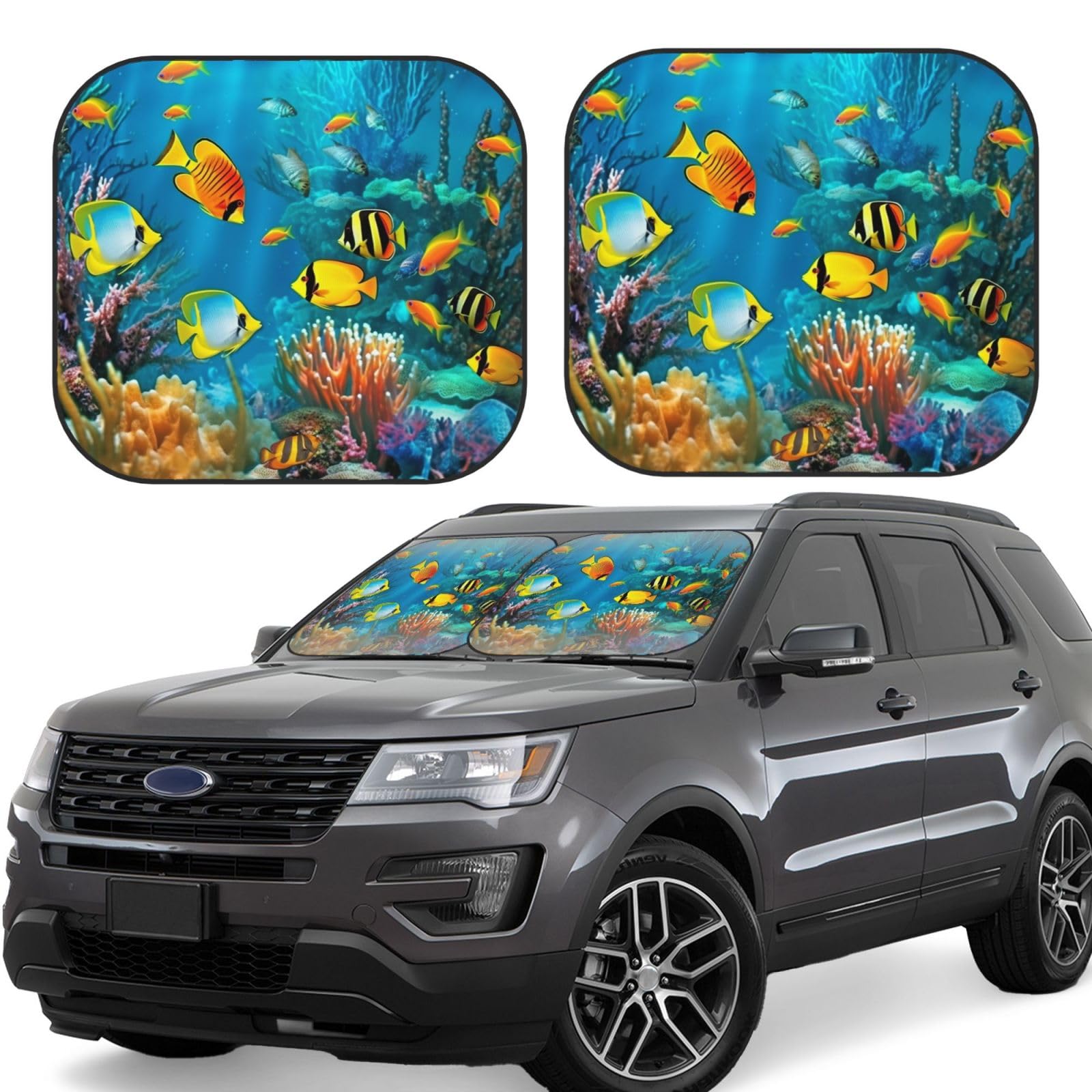 The Underwater World Tropical Fish Auto Windschutzscheibe Sonnenschutz 2 Stück Faltbare Frontscheibe Sonnenschutz Upgrade Sonnenblende Auto Reflektierende Sonnenblocker Automotive Innenraum von HCBPWVQA