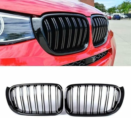 Auto Kühlergrill für BMW X3 X4 F25 F26 2014-17, Grill Schwarz Glänzend Doppel-Lamellen Grill Front Doppel Rippen Grill Kühlergrill Links Rech von HCELET