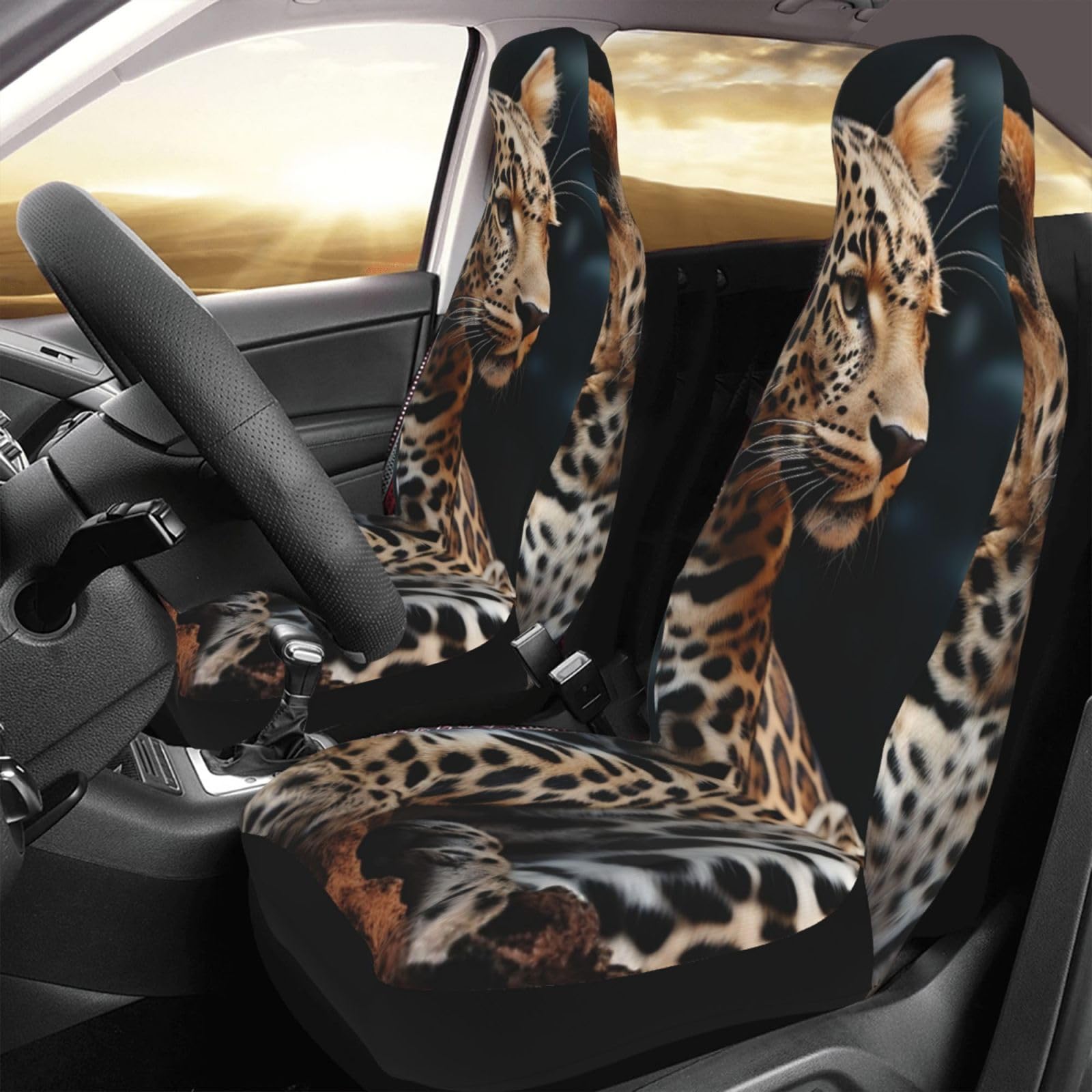 HCLYvexiria Autositzbezug 2 Stück Sitzbezüge für Auto Vordersitze Protector A Leopard Sitzbezüge Auto Sitzmatte mit Gummiband Sitzschoner Autozubehör 2er Set von HCLYvexiria