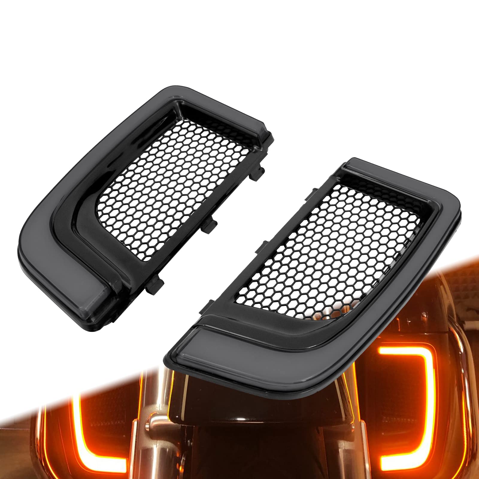 HCmotorku Motorrad LED Verkleidung Untere Grills Blinker Licht Lauflicht Fit für Harley Touring Street Gilde Road King Road Gilde Electra Glide Ultra Limited 2014-2023 Schwarz von HCmotorku