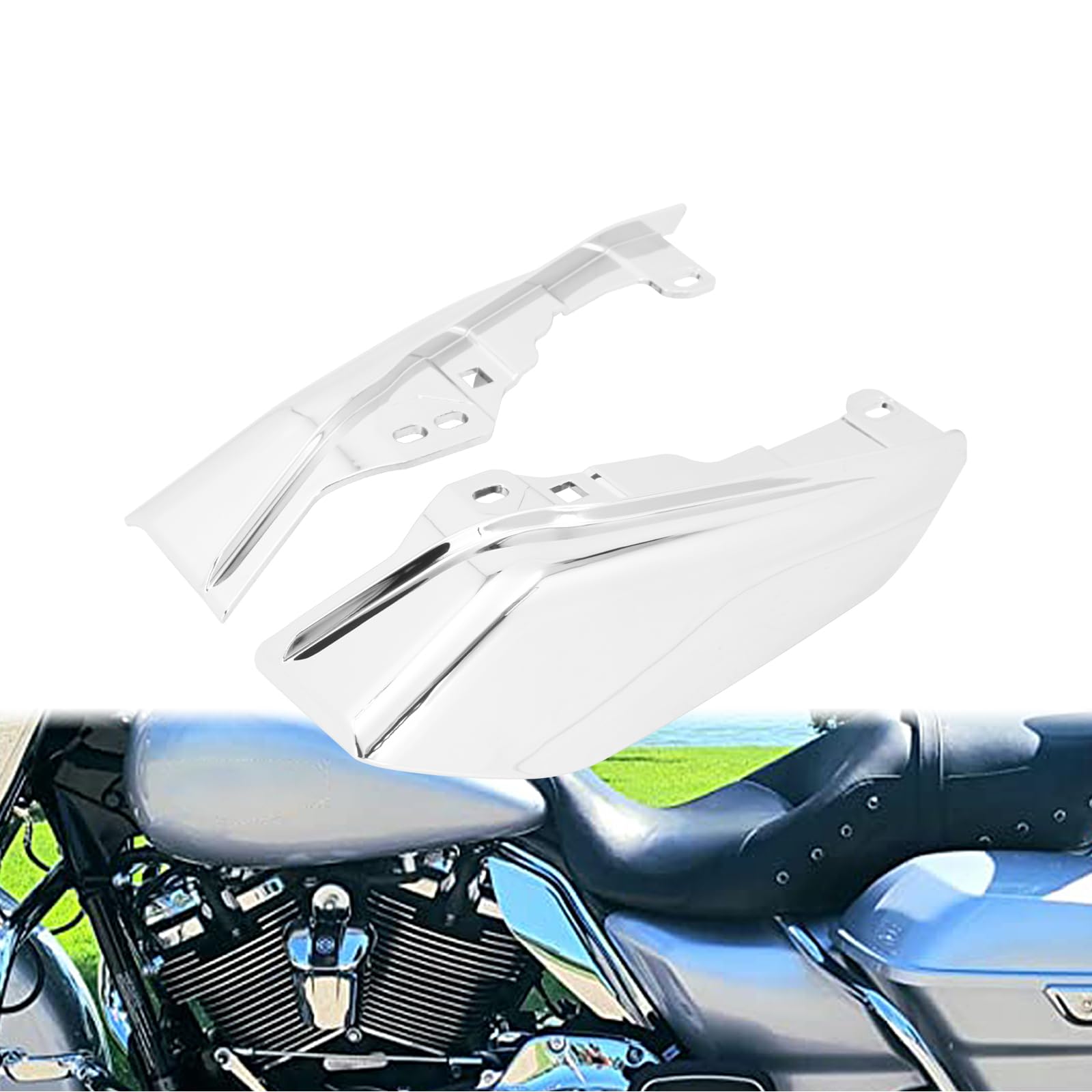 HCmotorku Motorrad Mid Frame Air Heat Deflector Passend für Harley Touring Road King Electra Glide Street Glide Road Glide Tri Glide 2017-2023 Chrom von HCmotorku