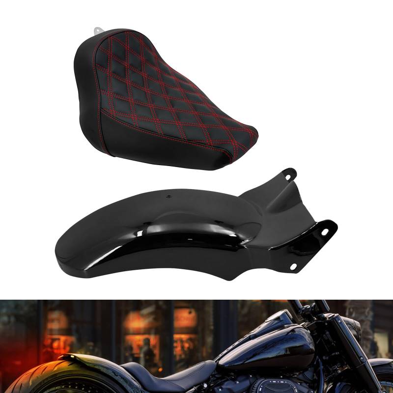 HCmotorku Motorrad Solositz hinten Kotflügel LED Laufen Blinker Bremse Kurz Kotflügel Rücklicht Sitz Sozius Pad Kissen Fit für Harley Softail Breakout 107 114 FXBR FXBRS 2018-2023 Schwarz von HCmotorku