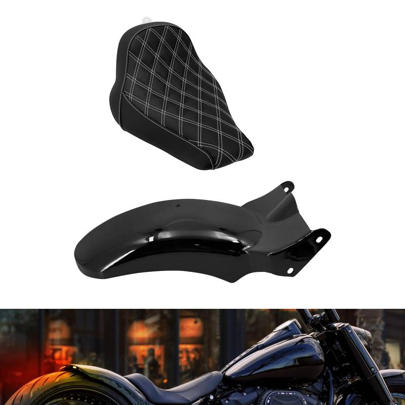 HCmotorku Motorrad Solositz hinten Kotflügel LED Laufen Blinker Bremse Kurz Kotflügel Rücklicht Sitz Sozius Pad Kissen Fit für Harley Softail Breakout 114 107 FXBR FXBRS 2018-2023 Schwarz von HCmotorku