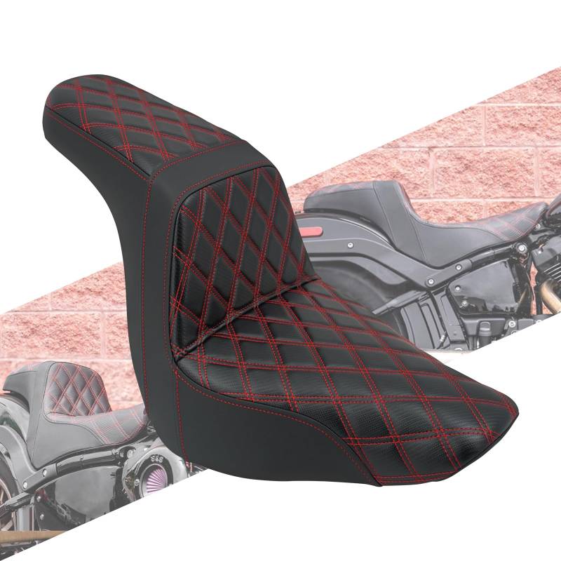 HCmotorku Motorradsitz Motorradsitz Motorradfahrer Beifahrer Einteiliger Sitz Fahrer Sozius Pad Sitzkissen Fit für Harley Softail Lowrider FXLR 107 FXLRS 117 114 FXLRST Seat 2018-2023 Rote Naht von HCmotorku