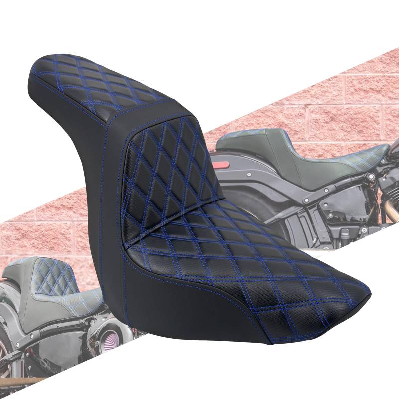 HCmotorku Motorradsitz Motorradsitz Motorradfahrer Beifahrer Einteiliger Sitz Fahrer Soziuspolster Sitzkissen Fit für Harley Softail Lowrider FXLR 107 FXLRS 117 114 FXLRST Seat 2018-2023 Blaue Naht von HCmotorku