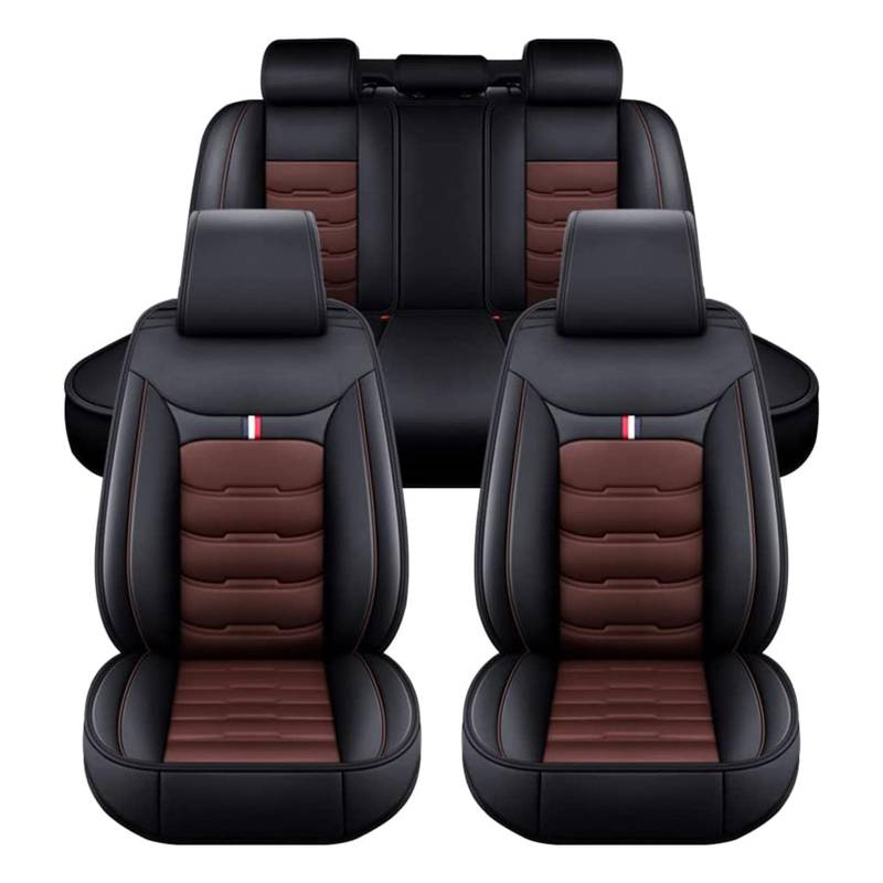 HDAJDWA Auto Sitzbezüge Set für Toyota Cruiser Venza Sequoia, 5 Sitzer Sitzschoner rutschfest, Wasserdichter Autositzschutzbezug aus PU Leder, Bequeme Autositzbezüge, B Black+Coffee von HDAJDWA