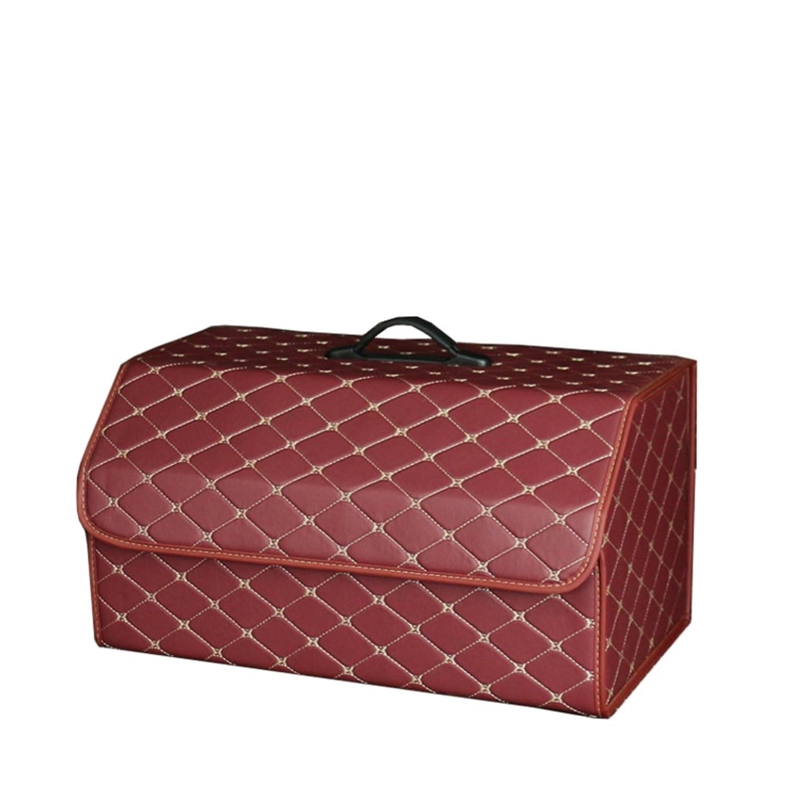 Zusammenklappbare Aufbewahrungsbox for den Kofferraum, Mehrzweck-Kofferraum-Organizer-Boxen aus Leder mit Deckel, tragbare Aufbewahrungstasche(Wine red-L) von HDBDFCL