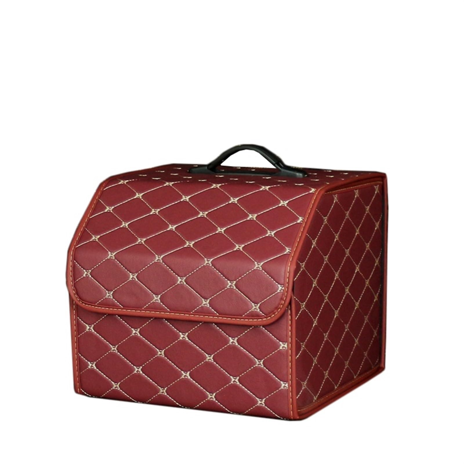 Zusammenklappbare Aufbewahrungsbox for den Kofferraum, Mehrzweck-Kofferraum-Organizer-Boxen aus Leder mit Deckel, tragbare Aufbewahrungstasche(Wine red-S) von HDBDFCL