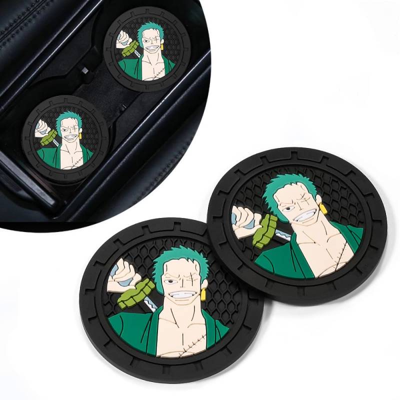 2 Stück Auto Getränkehalter Untersetzer für Anime Lovers, Auto Getränkehalter Untersetzer Souvenir für Zoro Fans,Auto Untersetzer,Getränkehalter Untersetzer für Auto Cupper-Rahmen von HDBDYH