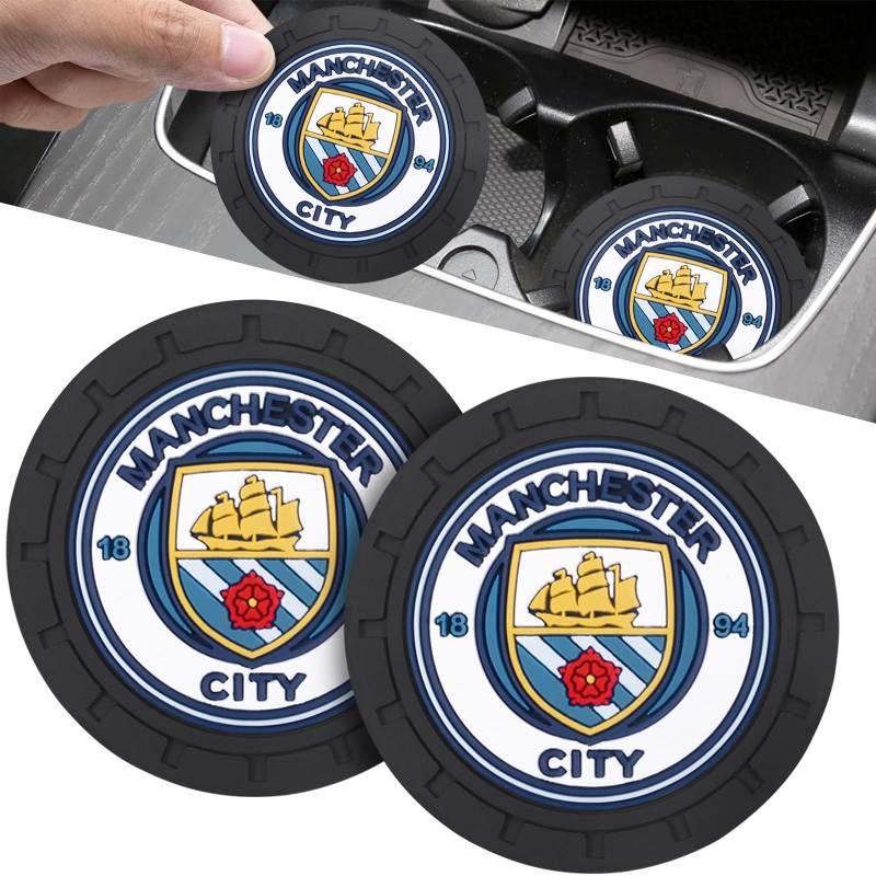 Manchester City Auto Getränkehalter Untersetzer Souvenir für Manchester City Fans,2 Stück Auto Getränkehalter Untersetzer für Fußballfans,Auto Untersetzer,Getränkehalter Untersetzer für Cupper-Rahmen von HDBDYH