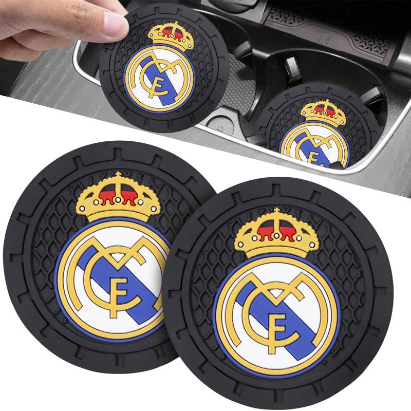 Real Madrid Auto Getränkehalter Untersetzer Souvenir für Real Madrid Fans,2 Stück Auto Getränkehalter Untersetzer für Fußballfans,Auto Untersetzer,Getränkehalter Untersetzer für Auto Cupper-Rahmen von HDBDYH